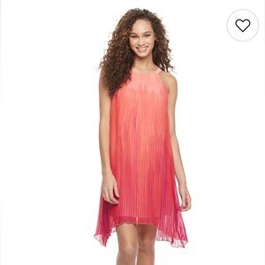 Apt. 9 gradient Peach, Coral, pink size 12 pleated shark bite midi shift dress